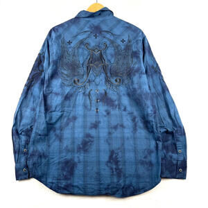 Y2K Affliction Mens XL Grunge Embroidered Long Sleeve Button Up Shirt Tribal